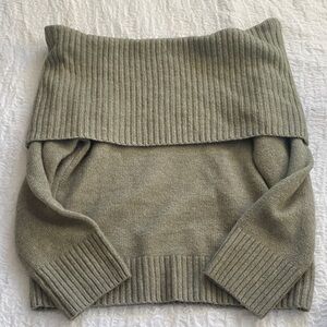 Olive Green off the shoulder soft Women's Sweater